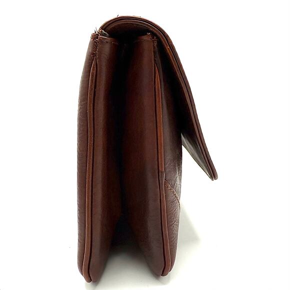 Vintage 60s Taurus Brown Leather Clutch Bag w/ Red Enamel Clasp Mod Purse - Picture 9 of 16